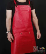 Kırmızı Suni Deri Servis Önlüğü | Sarı Aksesuar Detaylı
