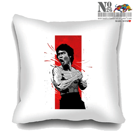 50x50 cm Yastık Kılıfı | Bruce Lee | Yastık Savaşlarında Gücünüze Güç Katın!