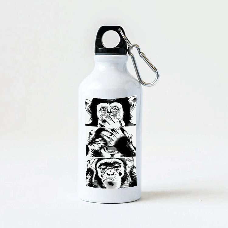 3 maymun Kancalı Beyaz Su Matarası | 600 ml | 3 Maymun - Görsel 1