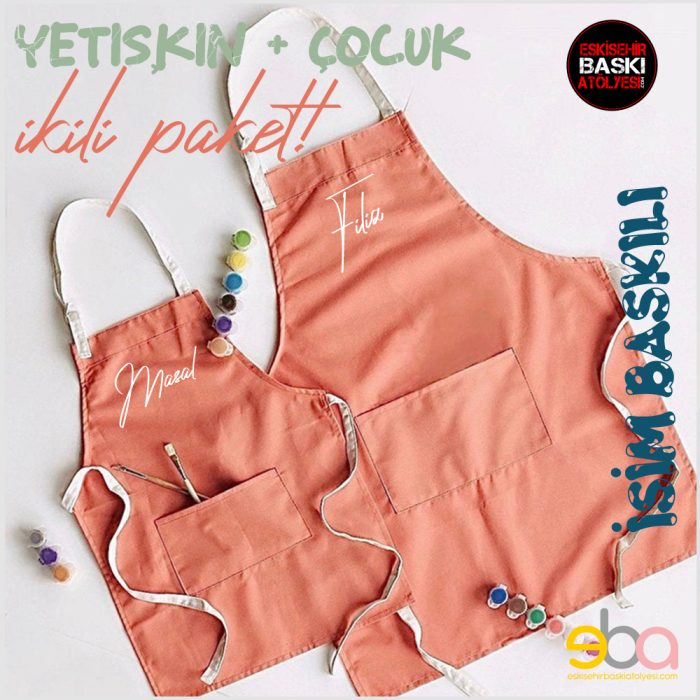 Yetişkin + Çocuk Önlük Seti Bedenlerde 2'li Paket - Görsel 2