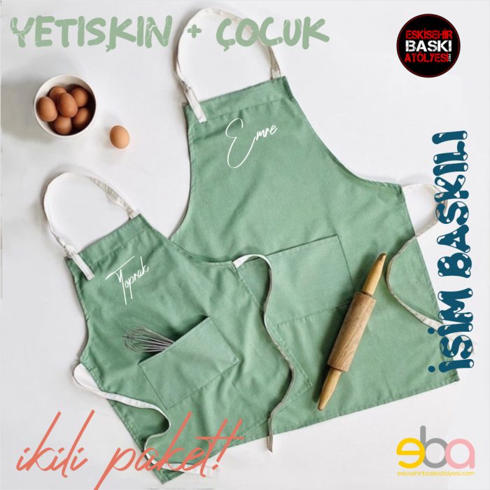 Yetişkin + Çocuk Önlük Seti Bedenlerde 2'li Paket - Görsel 4