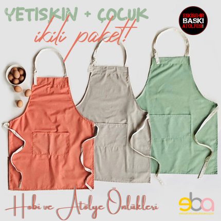 Yetişkin + Çocuk Önlük Seti Bedenlerde 2'li Paket