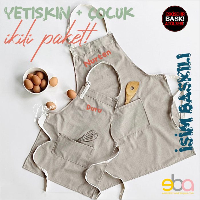 Yetişkin + Çocuk Önlük Seti Bedenlerde 2'li Paket - Görsel 3