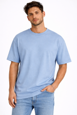 Premium Oversize Tişört – 240 GSM %100 Pamuk / Compact Penye | Prada Mavi - Görsel 4