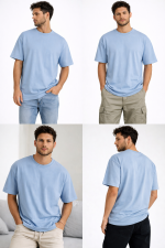 Premium Oversize Tişört – 240 GSM %100 Pamuk / Compact Penye | Prada Mavi - Görsel 3