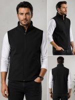 Unisex Slim Fit Siyah Softshell Yelek – Tam Fermuarlı, Hakim Yaka, 2 Cepli, Kurumsal Baskıya Uygun Outdoor & İş Yeleği